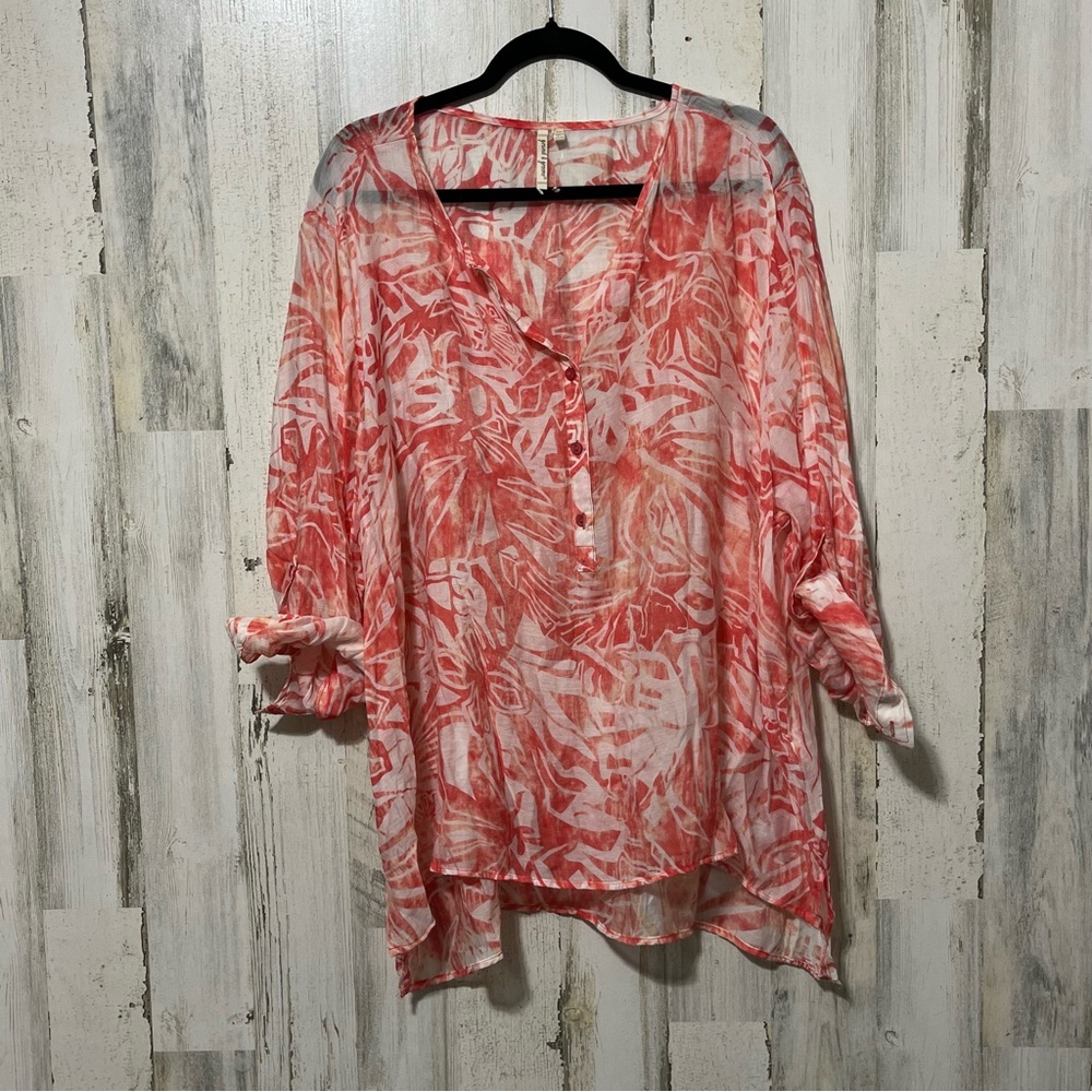 Grand & Greene Coral and White Sheer Top